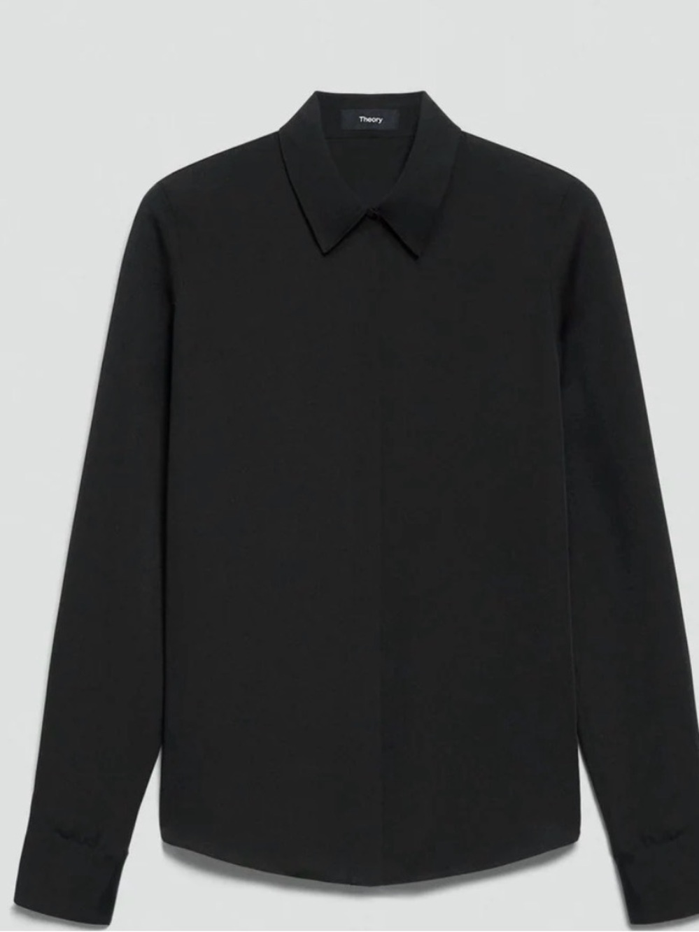 Theory Yoke Popover Silk Top Womens Long-Sleeve Black S Minimalist Contemporary